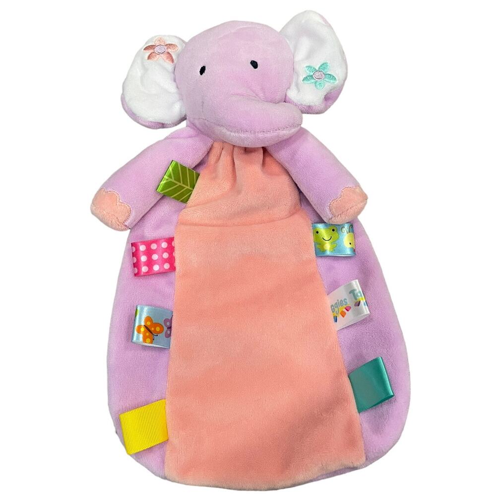 Taggies Elephant Lovey Plush Security Blanket Rattle 12" Baby Toy EUC